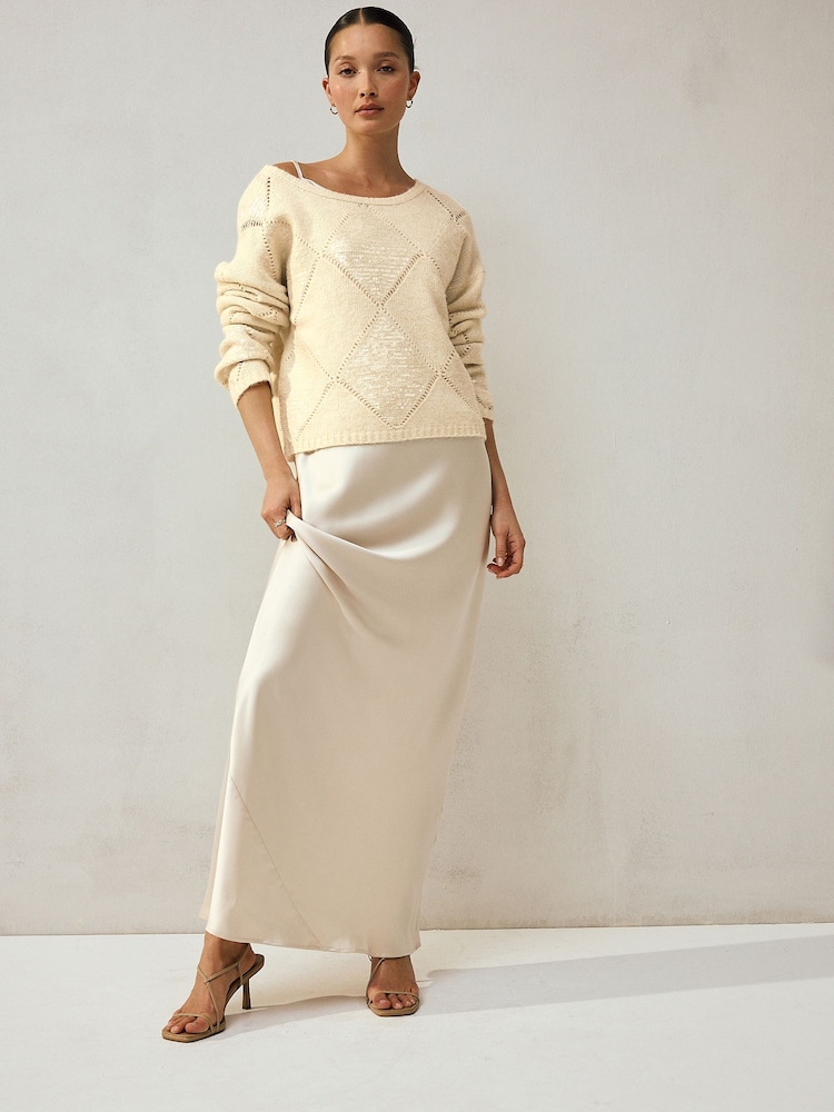 Ecru Off The Shoulder Sequin Argyle Jumper - Image 2 of 6