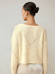 Ecru Off The Shoulder Sequin Argyle Jumper - Image 3 of 6
