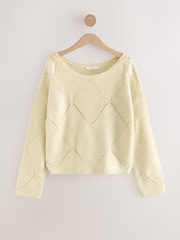 Ecru Off The Shoulder Sequin Argyle Jumper - Image 4 of 6