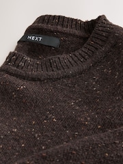 Chocolate Brown Cotton and Wool Blend Shoulder Padded Waisted Nappy Jumper - Image 8 of 8