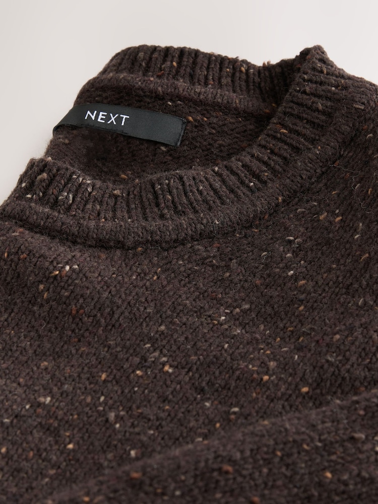 Chocolate Brown Cotton and Wool Blend Shoulder Padded Waisted Nappy Jumper - Image 8 of 8