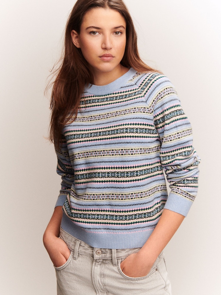 Light Blue Fairisle Super Soft Crew Neck Long Sleeve Jumper - Image 1 of 8