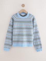 Light Blue Fairisle Super Soft Crew Neck Long Sleeve Jumper - Image 6 of 8