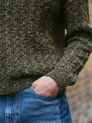Khaki Green Cotton Blend Boat Neck Knitted Cable Nappy Jumper - Image 5 of 8
