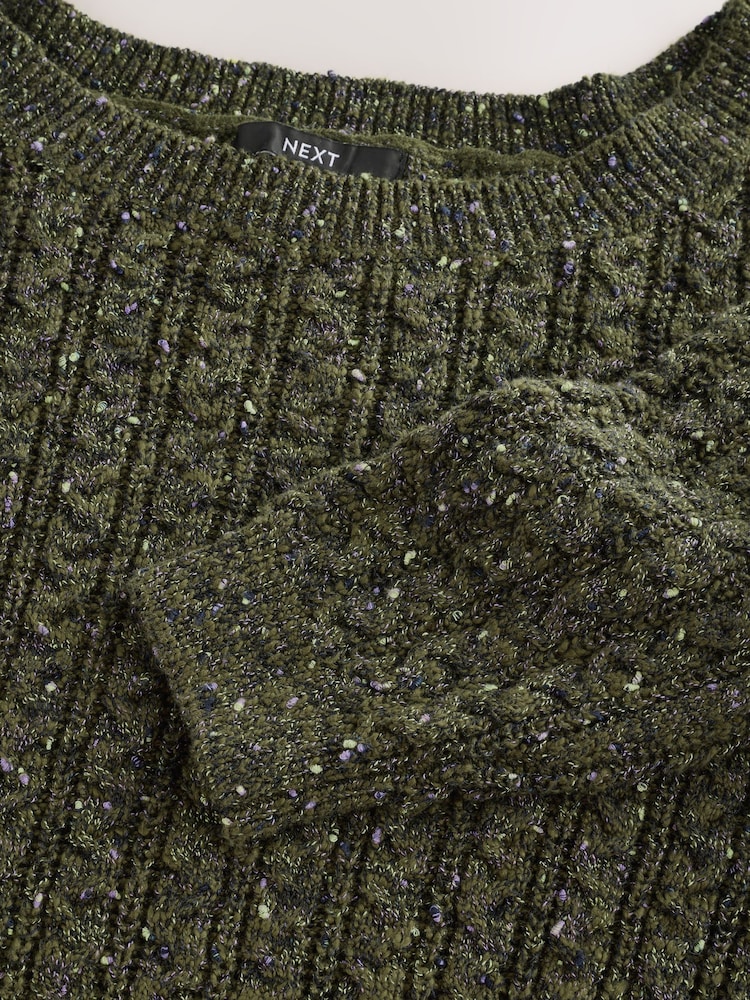 Khaki Green Cotton Blend Boat Neck Knitted Cable Nappy Jumper - Image 8 of 8