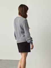 Grey Cotton and Wool Blend Shoulder Padded Waisted Nappy Jumper - Image 3 of 8