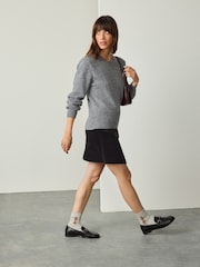 Grey Cotton and Wool Blend Shoulder Padded Waisted Nappy Jumper - Image 4 of 8