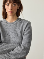 Grey Cotton and Wool Blend Shoulder Padded Waisted Nappy Jumper - Image 5 of 8