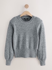 Grey Cotton and Wool Blend Shoulder Padded Waisted Nappy Jumper - Image 6 of 8