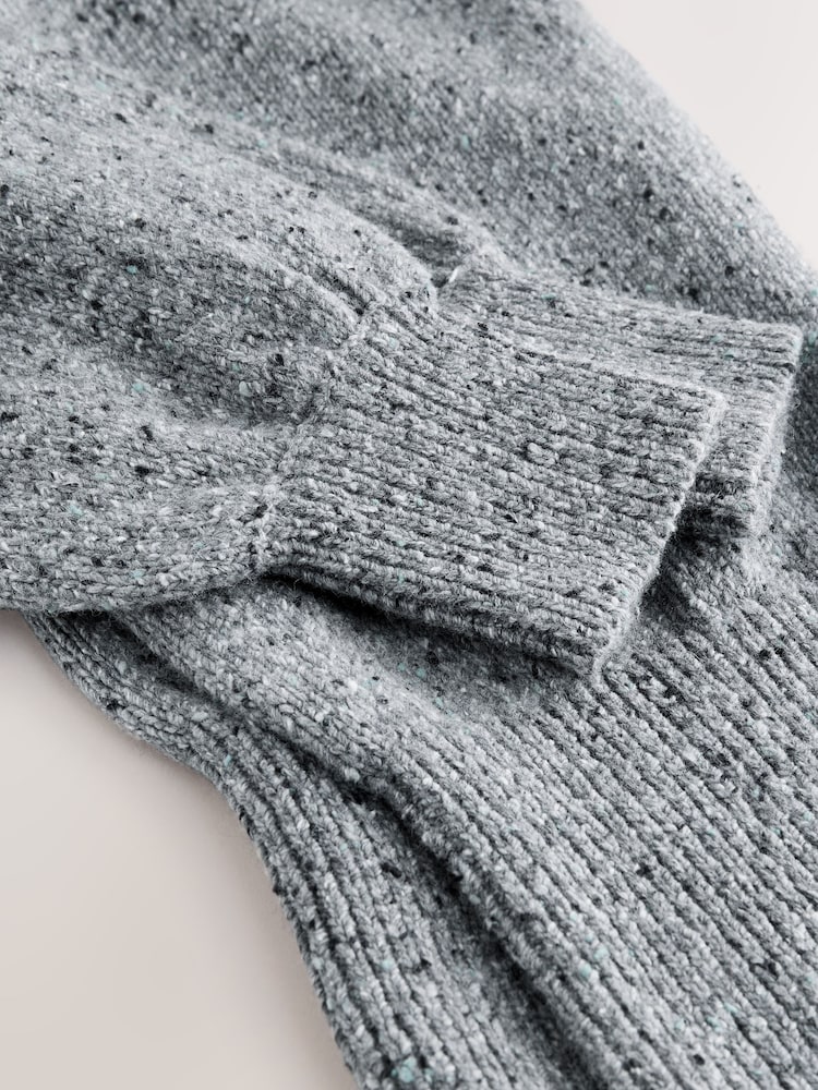 Grey Cotton and Wool Blend Shoulder Padded Waisted Nappy Jumper - Image 8 of 8