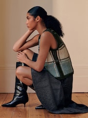 Cheque azul - Brushed Crew Neck Knitted Pocket Tank - Imagem 4 de 9