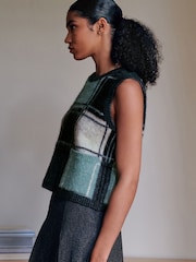 Cheque azul - Brushed Crew Neck Knitted Pocket Tank - Imagem 5 de 9