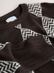 Chocolate Brown Argyle 100% Lambswool Crew Neck Jumper - Image 6 of 8