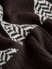 Chocolate Brown Argyle 100% Lambswool Crew Neck Jumper - Image 8 of 8