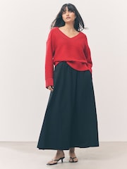 Red Ribbed V-Neck Knitted Jumper - Image 9 of 13
