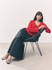 Red Ribbed V-Neck Knitted Jumper - Image 11 of 13