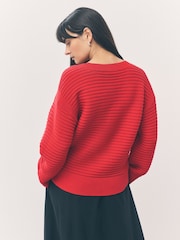 Red Ribbed V-Neck Knitted Jumper - Image 12 of 13