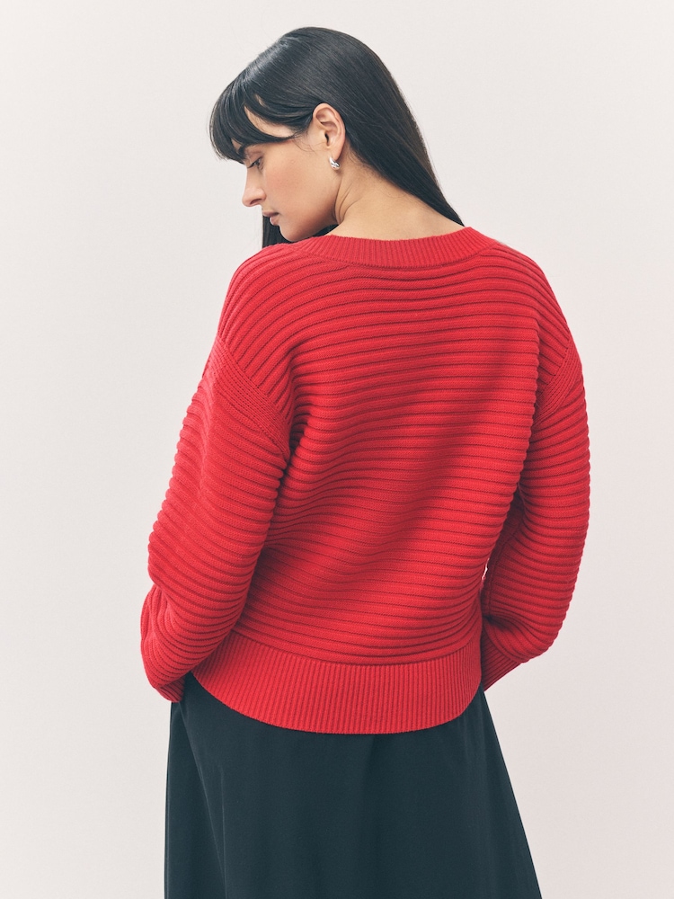 Red Ribbed V-Neck Knitted Jumper - Image 13 of 13