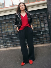 Red Ribbed V-Neck Knitted Jumper - Image 1 of 13