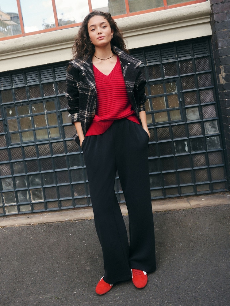 Red Ribbed V-Neck Knitted Jumper - Image 1 of 13