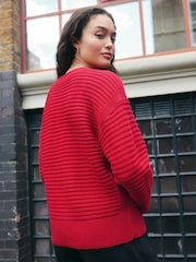 Red Ribbed V-Neck Knitted Jumper - Image 5 of 13