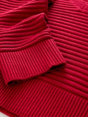 Red Ribbed V-Neck Knitted Jumper - Image 6 of 13