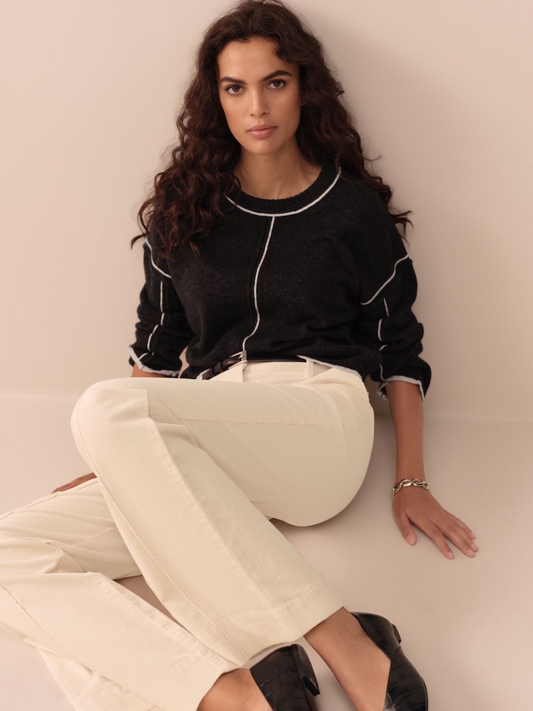 Charcoal Tipped 100% Lambswool Crew Neck Jumper - Image 2 of 8