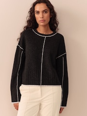 Charcoal Tipped 100% Lambswool Crew Neck Jumper - Image 3 of 8