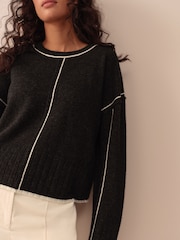 Charcoal Tipped 100% Lambswool Crew Neck Jumper - Image 4 of 8