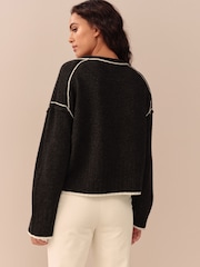 Charcoal Tipped 100% Lambswool Crew Neck Jumper - Image 5 of 8