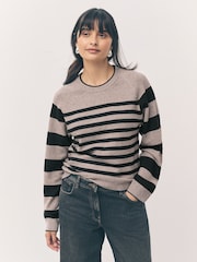 Neutral/Black Stripe Super Soft Crew Neck Long Sleeve Jumper - Image 1 of 8