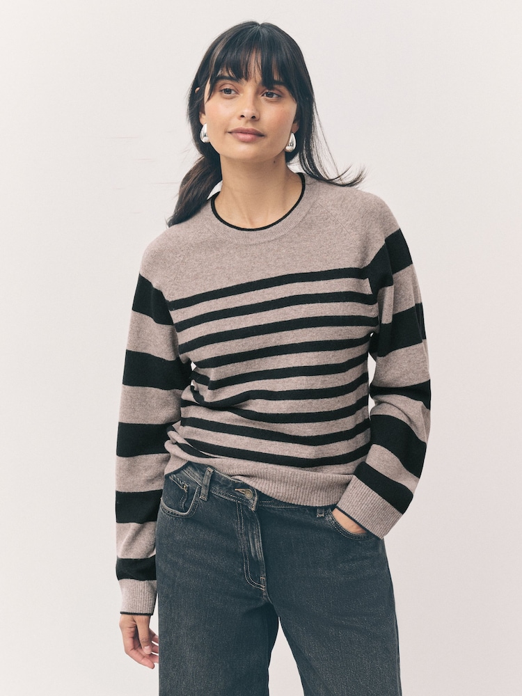 Neutral/Black Stripe Super Soft Crew Neck Long Sleeve Jumper - Image 1 of 8