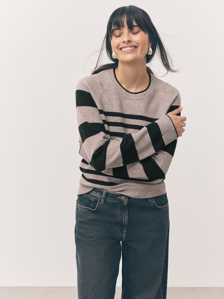 Neutral/Black Stripe Super Soft Crew Neck Long Sleeve Jumper - Image 2 of 8