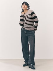 Neutral/Black Stripe Super Soft Crew Neck Long Sleeve Jumper - Image 4 of 8