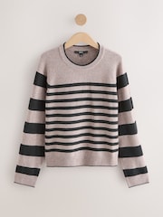 Neutral/Black Stripe Super Soft Crew Neck Long Sleeve Jumper - Image 6 of 8