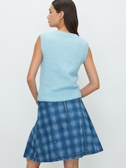 Light Blue Scoop Neck Knitted Sleeveless Tank Vest with Alpaca Wool - Image 4 of 8