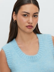 Light Blue Scoop Neck Knitted Sleeveless Tank Vest with Alpaca Wool - Image 5 of 8