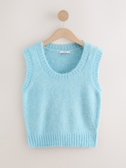 Light Blue Scoop Neck Knitted Sleeveless Tank Vest with Alpaca Wool - Image 6 of 8