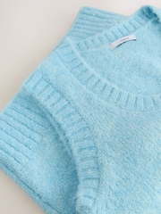 Light Blue Scoop Neck Knitted Sleeveless Tank Vest with Alpaca Wool - Image 8 of 8