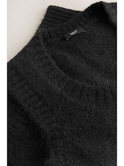 Black Scoop Neck Knitted Sleeveless Tank Vest with Alpaca Wool - Image 3 of 8