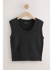 Black Scoop Neck Knitted Sleeveless Tank Vest with Alpaca Wool - Image 4 of 8