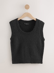 Black Scoop Neck Knitted Sleeveless Tank Vest with Alpaca Wool - Image 6 of 8