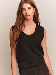 Black Scoop Neck Knitted Sleeveless Tank Vest with Alpaca Wool - Image 8 of 8