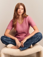 Blush Pink Scoop Neck Peplum Knitted Top With Alpaca Wool - Image 4 of 11
