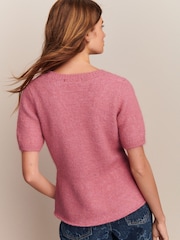 Blush Pink Scoop Neck Peplum Knitted Top With Alpaca Wool - Image 8 of 11