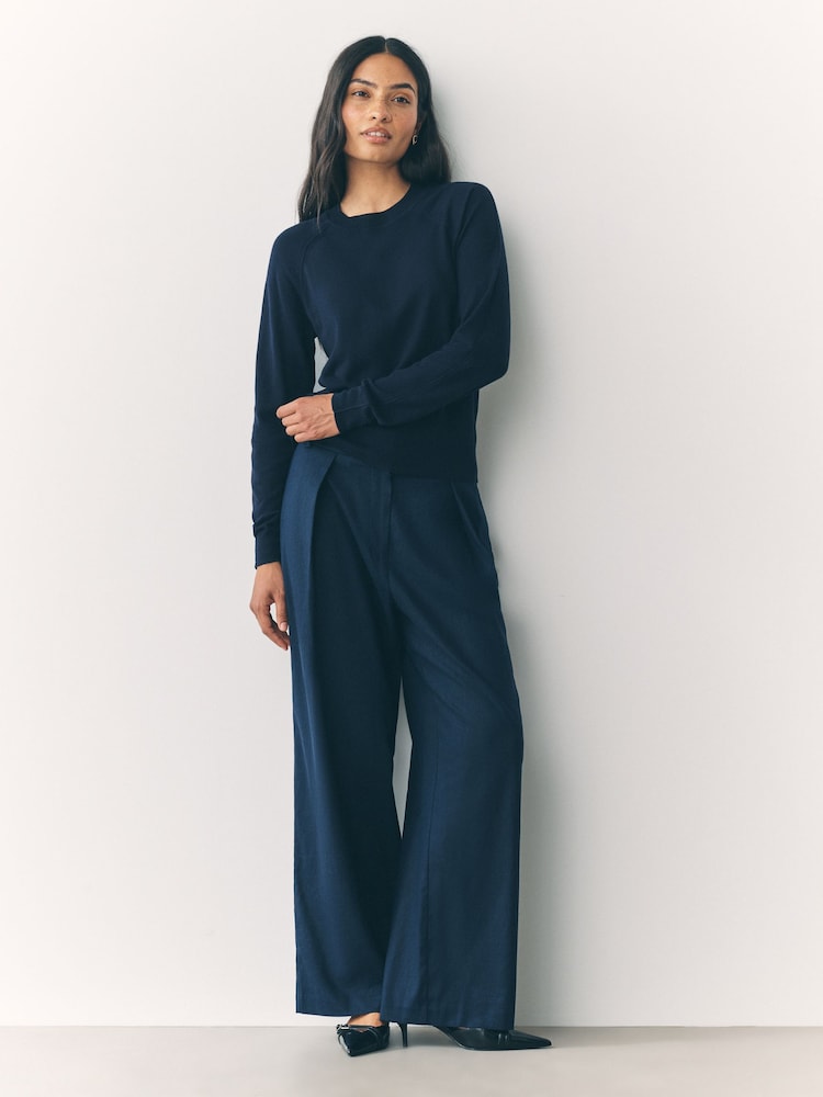 Navy Blue Soft Touch Crew Neck Cotton Rich Jumper - Image 2 of 8