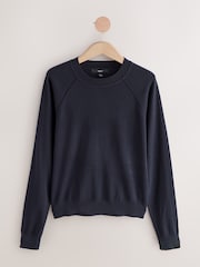 Navy Blue Soft Touch Crew Neck Cotton Rich Jumper - Image 6 of 8