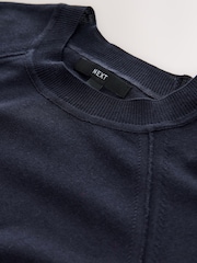 Navy Blue Soft Touch Crew Neck Cotton Rich Jumper - Image 7 of 8