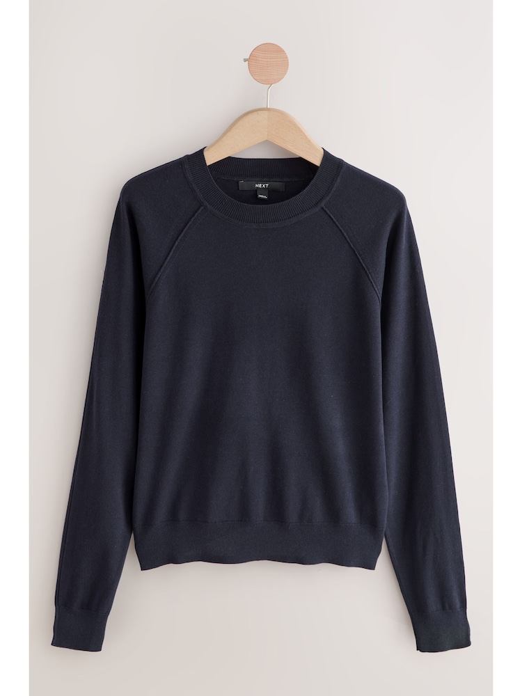 Navy Blue Soft Touch Crew Neck Cotton Rich Jumper - Image 9 of 9 Navy Blue Soft Touch Crew Neck Cotton Rich Jumper - Image 9 of 9