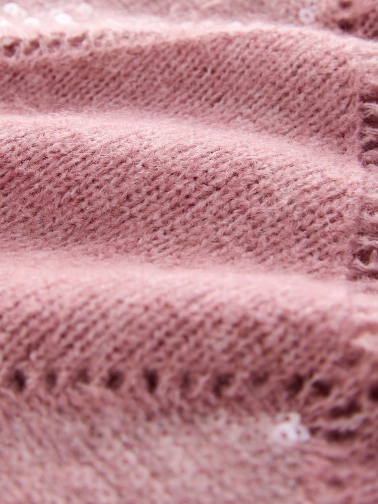 Blush Pink Off The Shoulder Sequin Argyle Jumper - Image 8 of 8